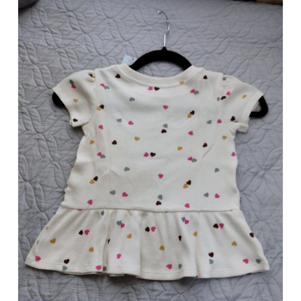 NWT, Cat & Jack Girls 4T Drop-Waist Shirt, Cream With Mini Colored Hearts - Picture 4 of 9